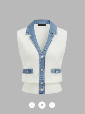 NWT Commense Denim Lapel Patchwork Rib Knit Sleeveless Vest Sz XL